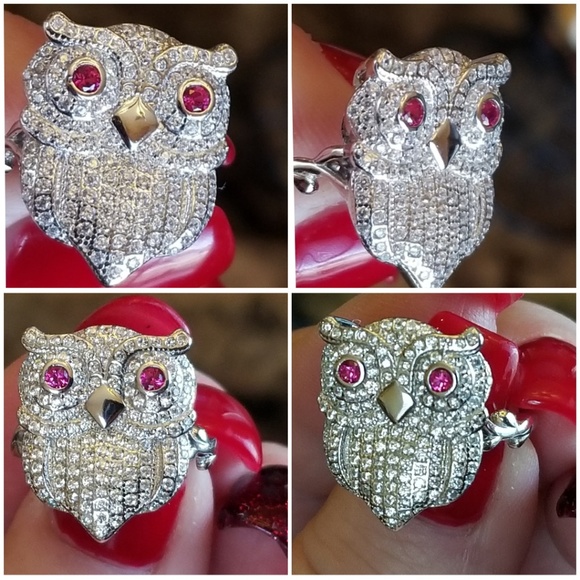 Genuine White Sapphire & Rubies Owl Ring - Picture 3 of 6